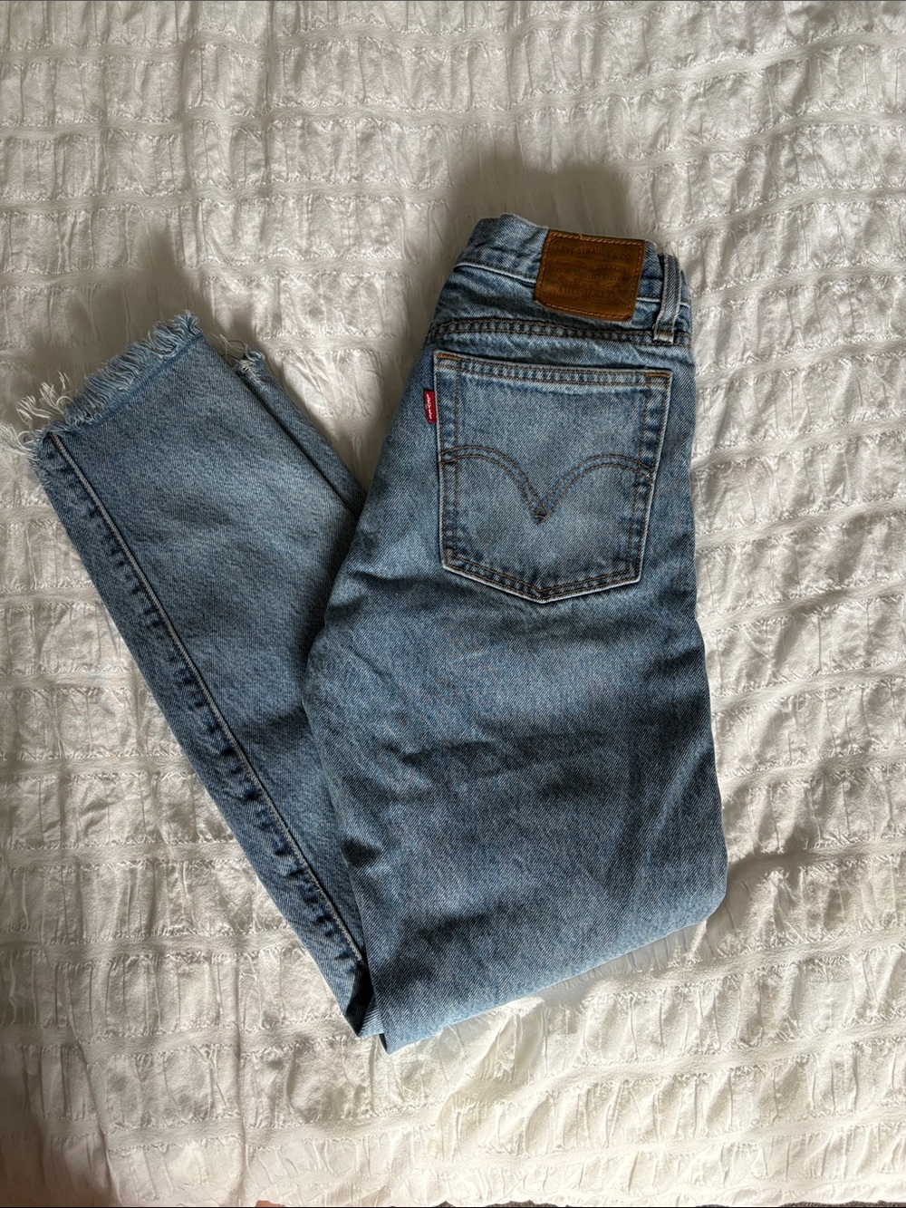 Levi's Light Blue Straight Jeans with Frayed Hem